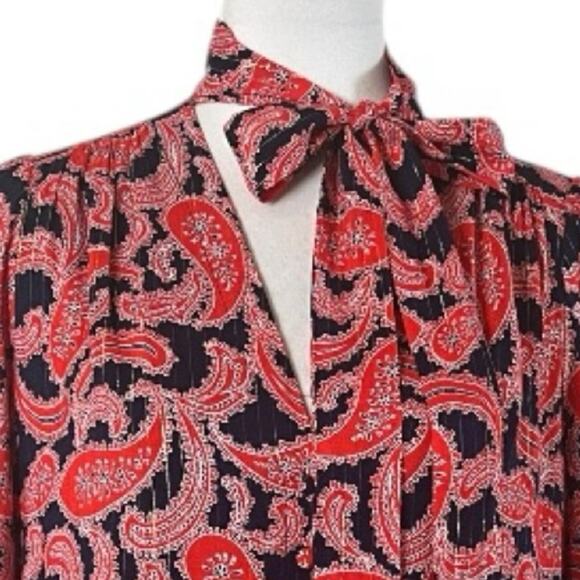 Boden New Dress Shift Tie Neck Long Sleeves Red Blue Paisley Women’s Size 10 - Picture 11 of 15